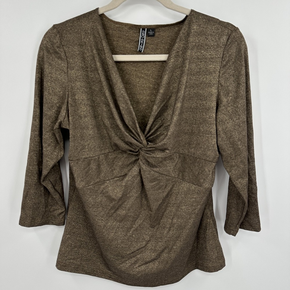 Sno‎ Skins Top Womens Large Metallic Twist Front Long Sleeve Made in USA Blouse